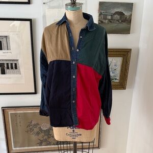 Colorblock Denim Button Down